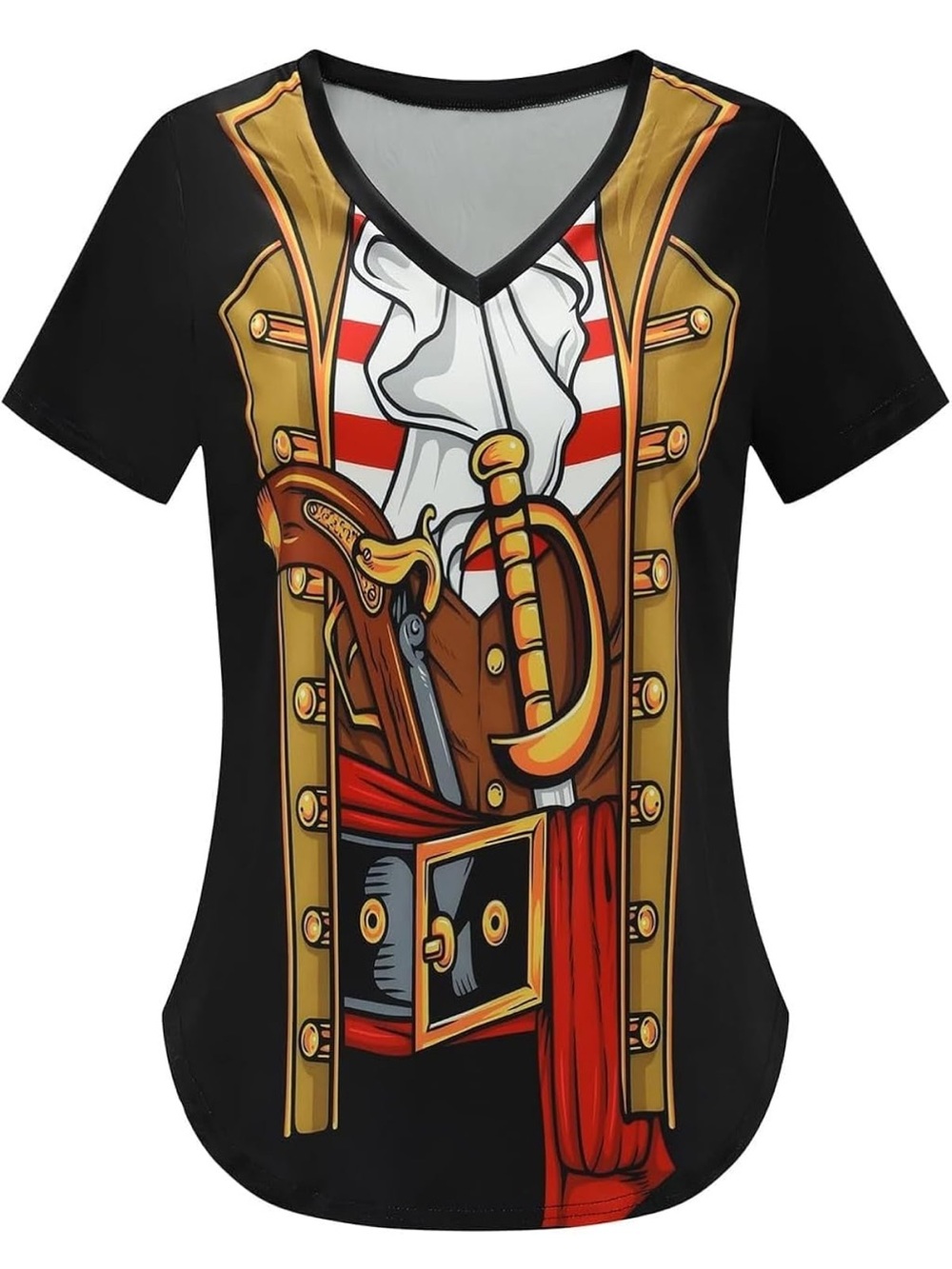 NWT WOMENS PIRATE TOP TSHIRT PIRATES TEE STRETCHY ACCESSORIES FOR HALLOWEEN MED